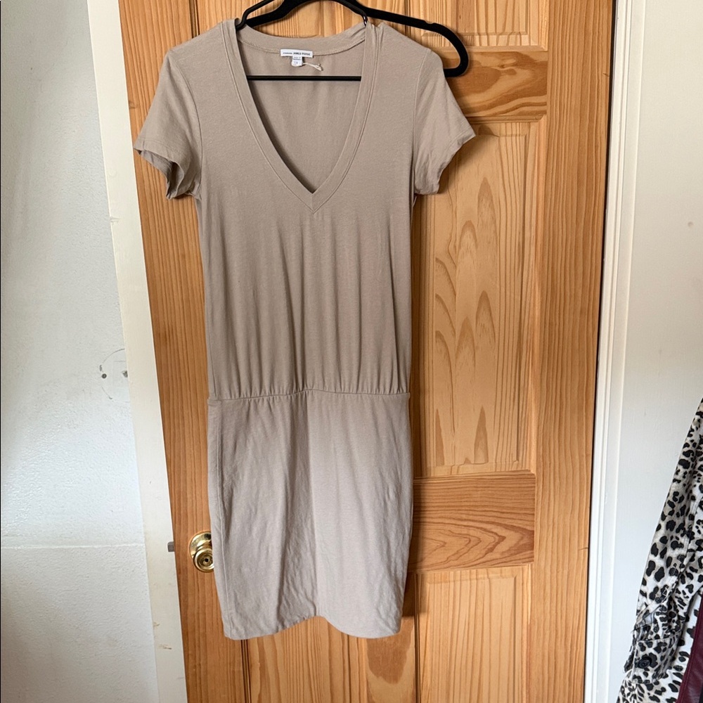 James Perse Tan V-Neck Mini Dress